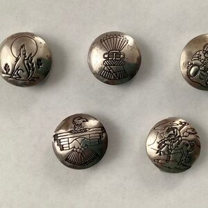 Native American 5 Southwest Navajo Button Covers Silver Toned Vintage